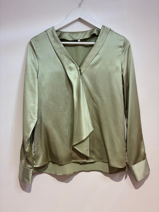 Womens Green Satin Blouse size 10