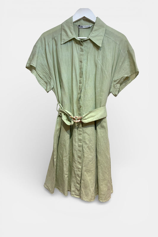 Womens Green Zara Linen Dress size M