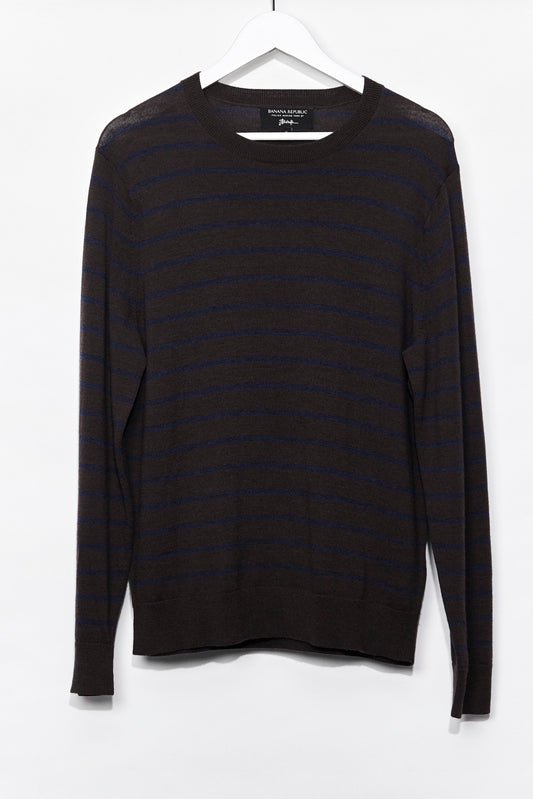 Mens Banana Republic Brown stripe Crew Neck Jumper size Medium