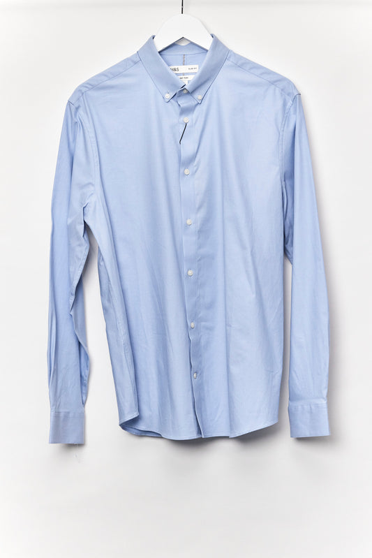 Mens M&S Blue Oxford slim fit shirt size large