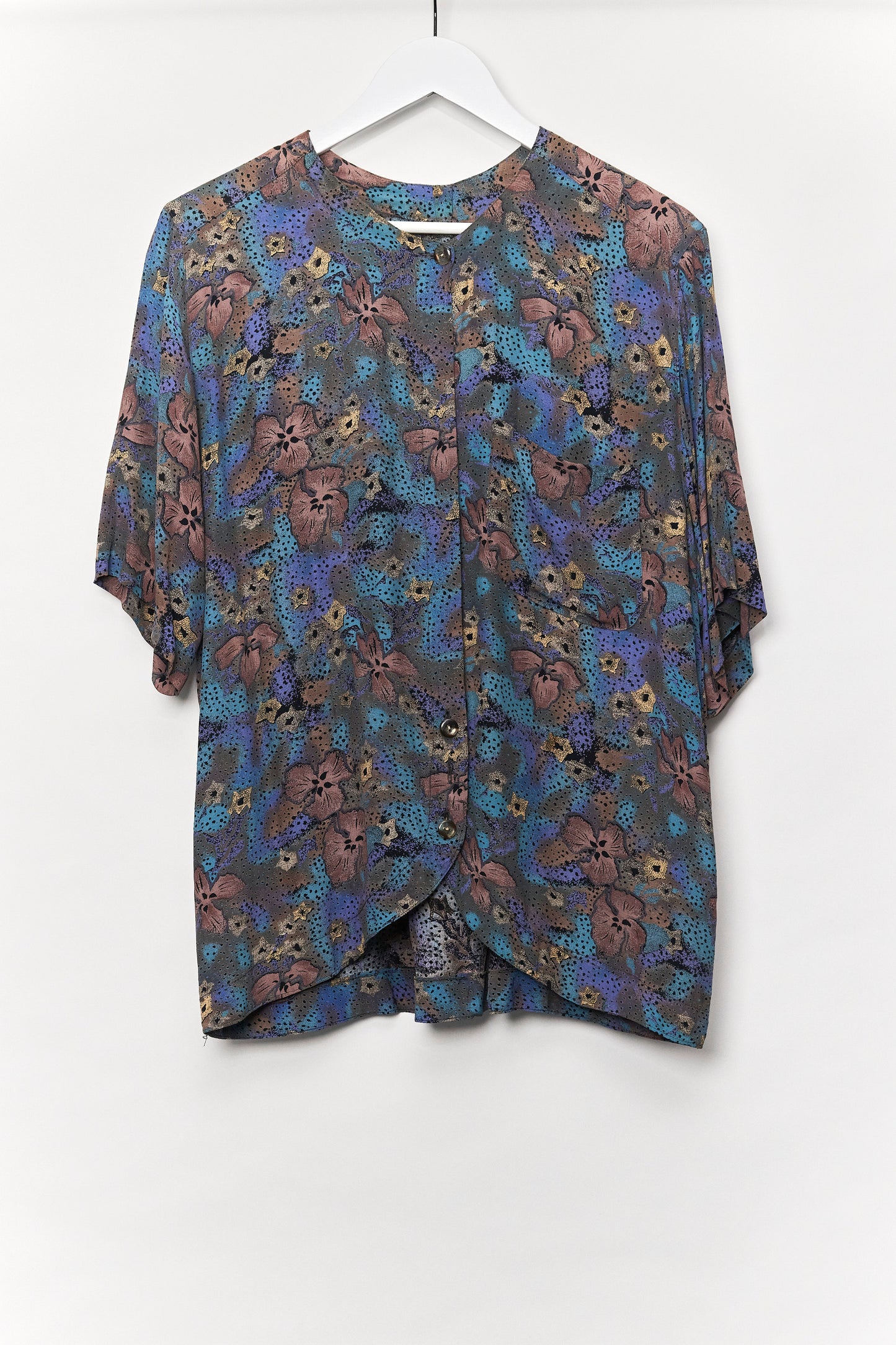Unisex Blue Pattern collarless shirt size large