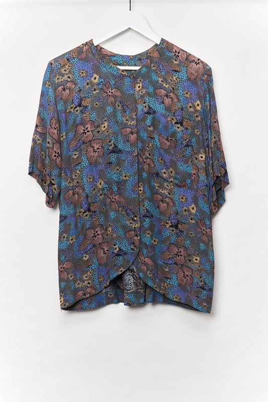 Unisex Blue Pattern collarless shirt size large