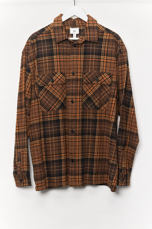 Mens H&M Brown Check Over shirt size Large