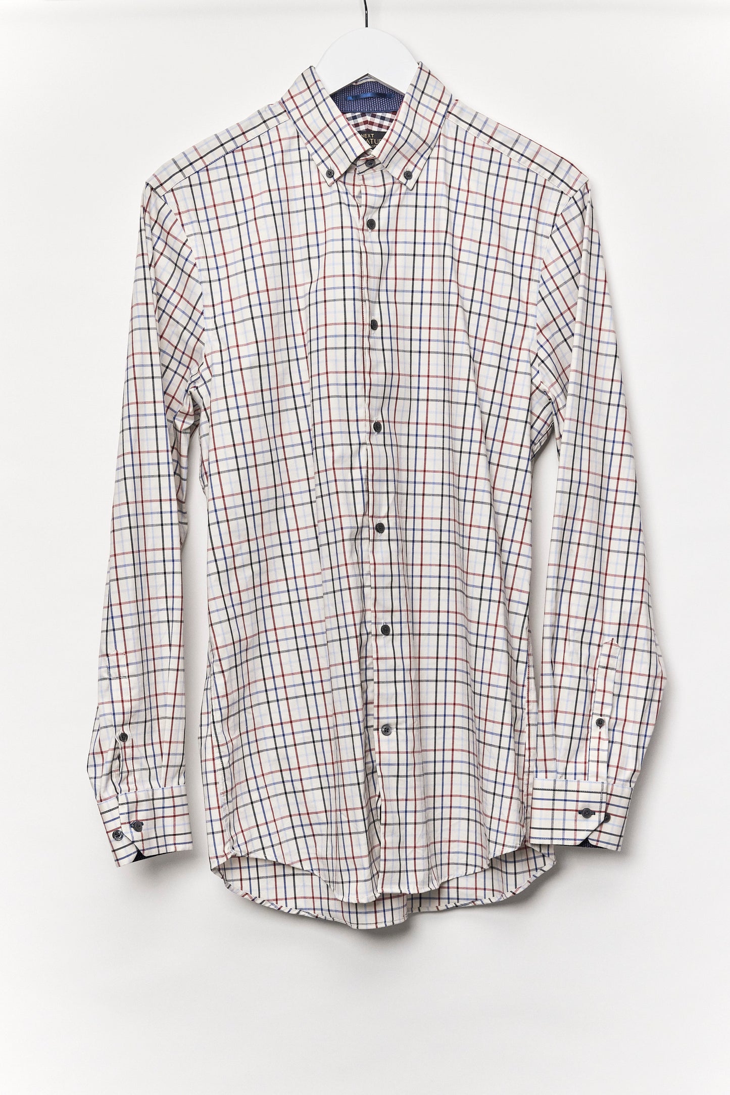 Mens Next White Checked Oxford Shirt Size Medium