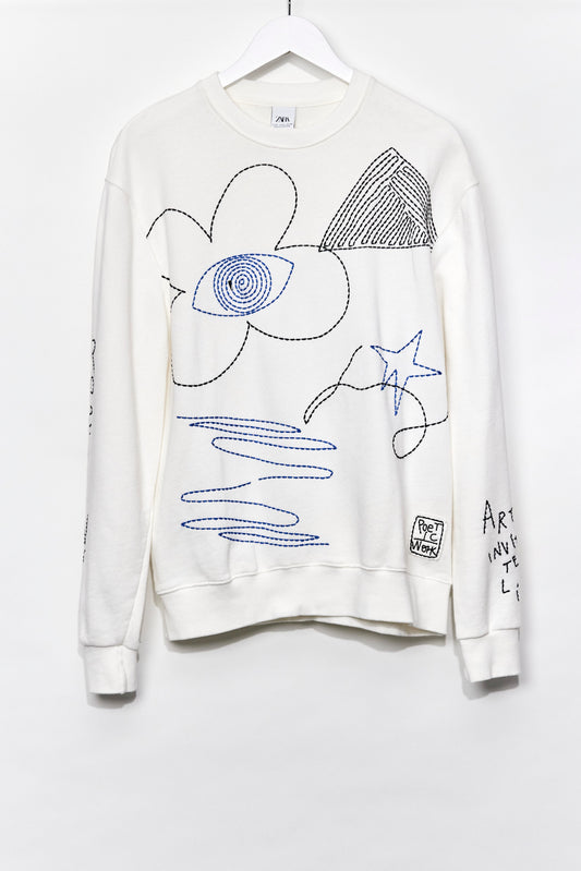Mens Zara Graphic White Sweatshirt size Small
