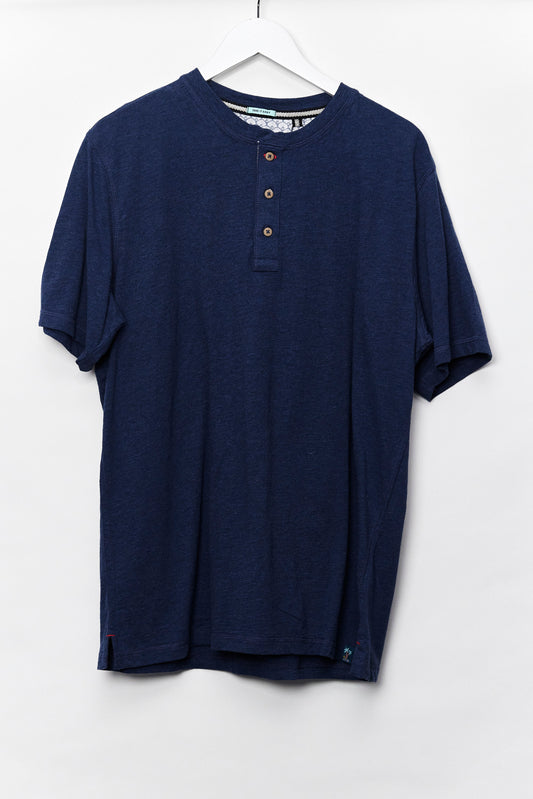 Mens Navy Blue Grandad T-Shirt Size Large