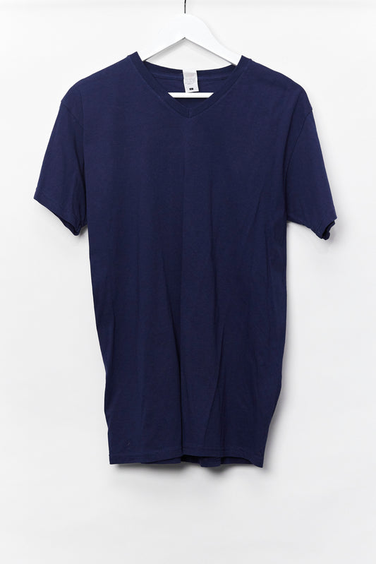 Mens Fruit of the Loom Navy V-Neck T-shirt size Large