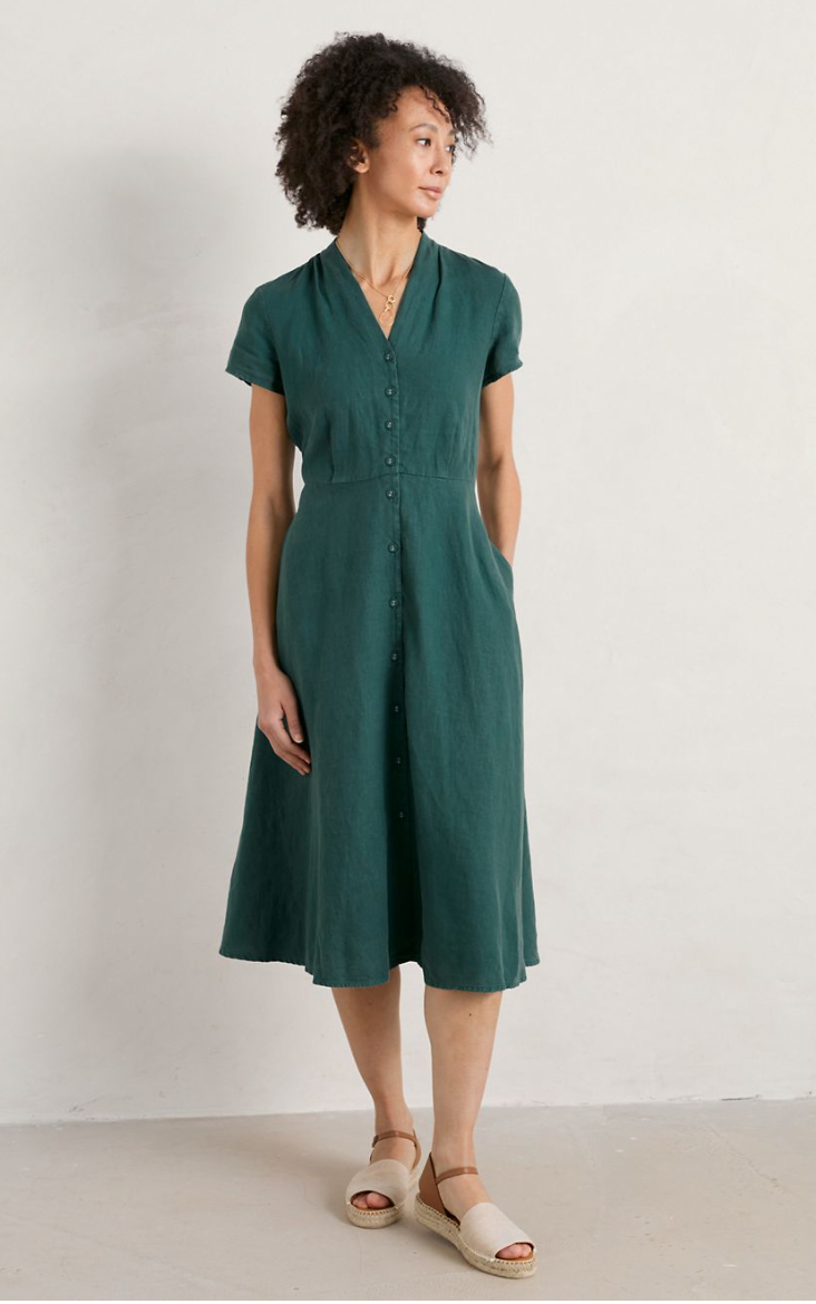 Womens Green Linen SeaSalt Cornwall Dress size 20