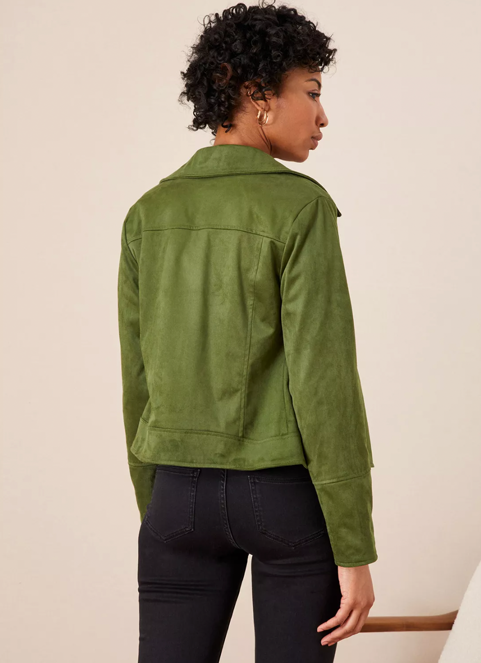 Womens Monsoon Green Suedette Biker Jacket size 10
