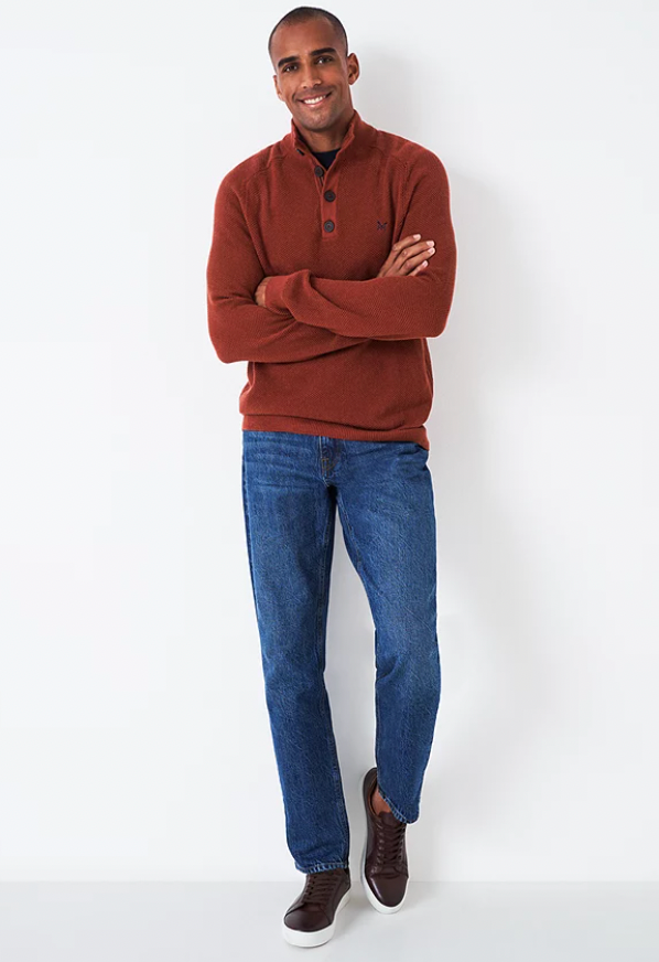 Mens M&S Brown Button neck Jumper size Large