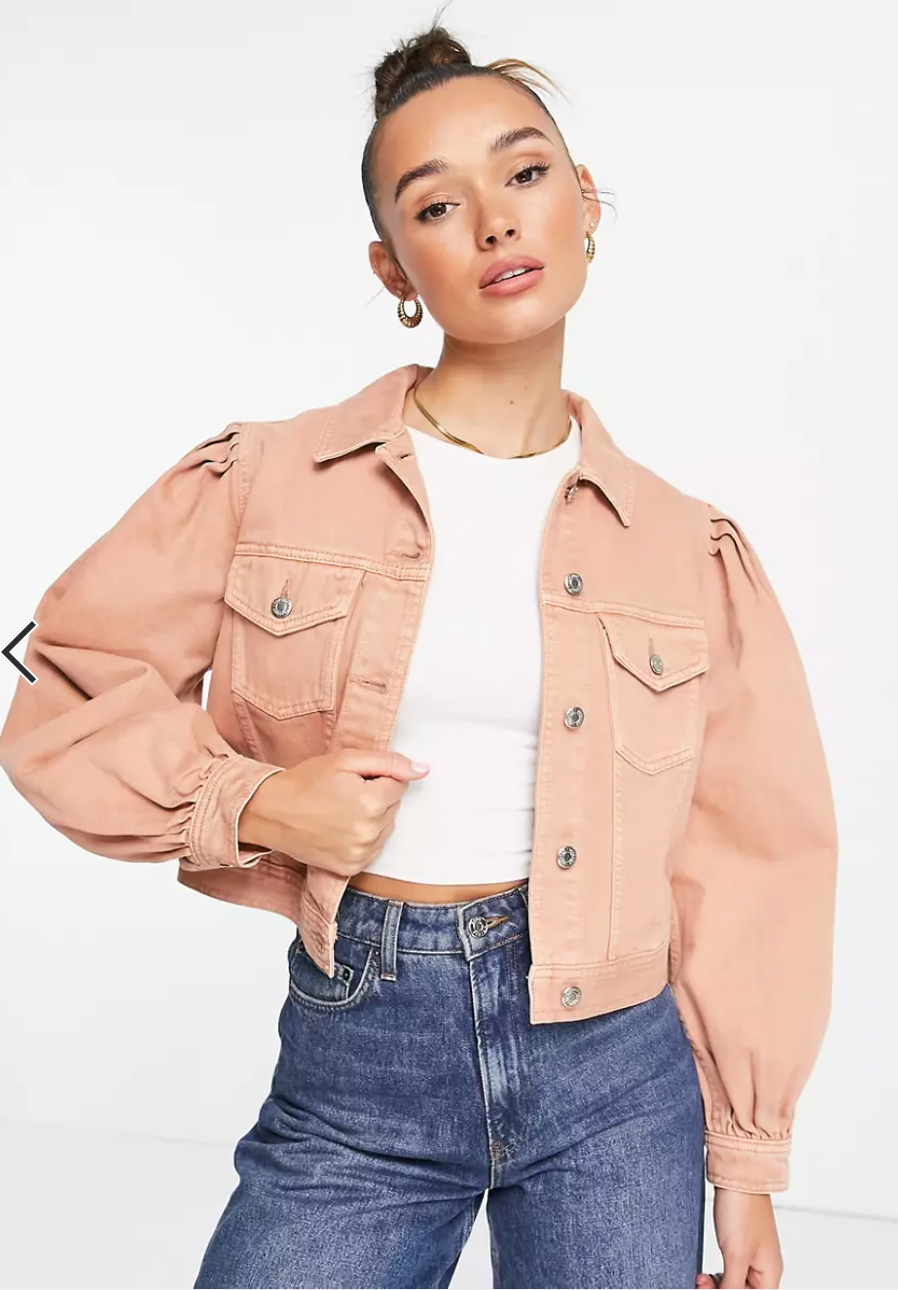 Womens Topshop puff sleeve pink denim jacket size small