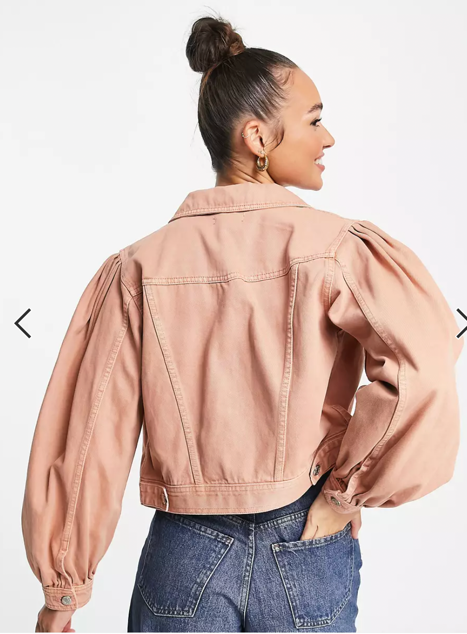 Womens Topshop puff sleeve pink denim jacket size small