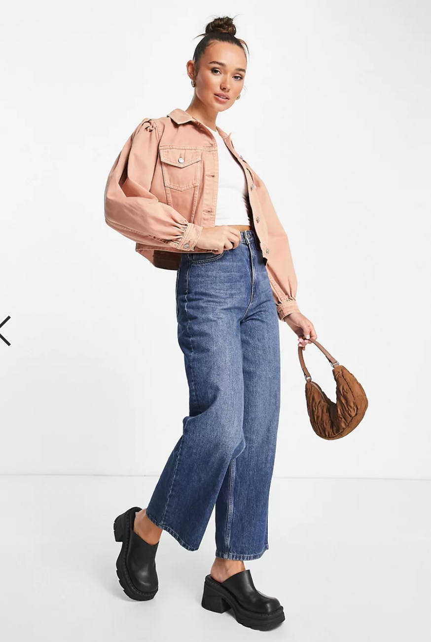 Womens Topshop puff sleeve pink denim jacket size small