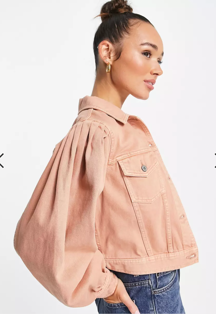 Womens Topshop puff sleeve pink denim jacket size small