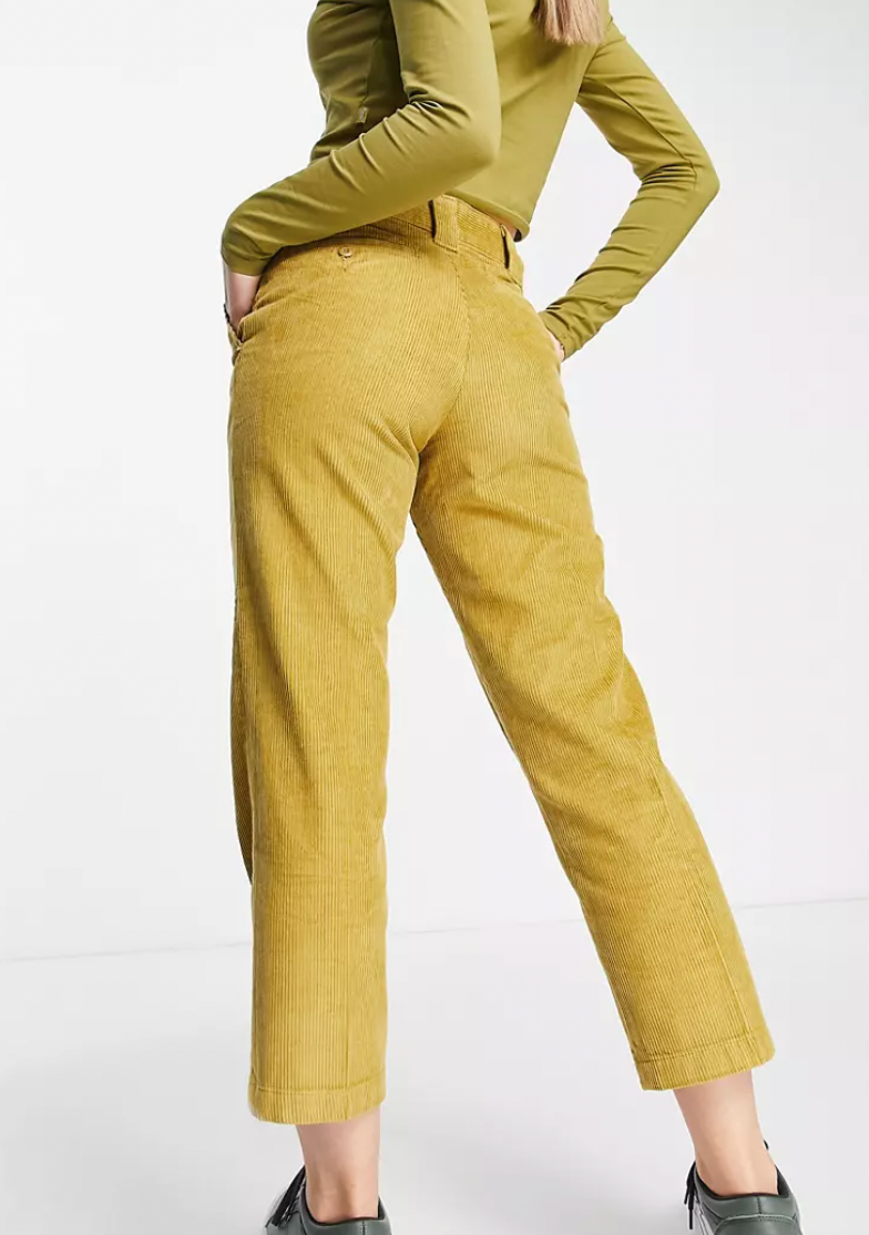 Womens Dickies cropped cord yellow trousers waist 26"