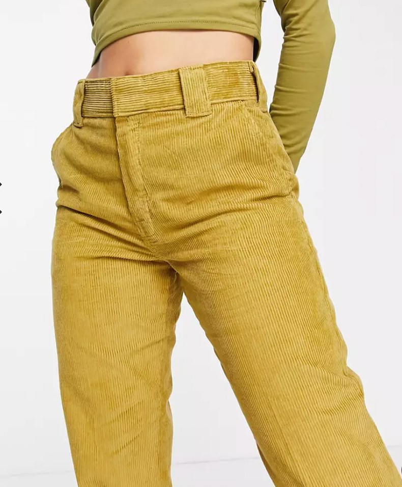 Womens Dickies cropped cord yellow trousers waist 26"