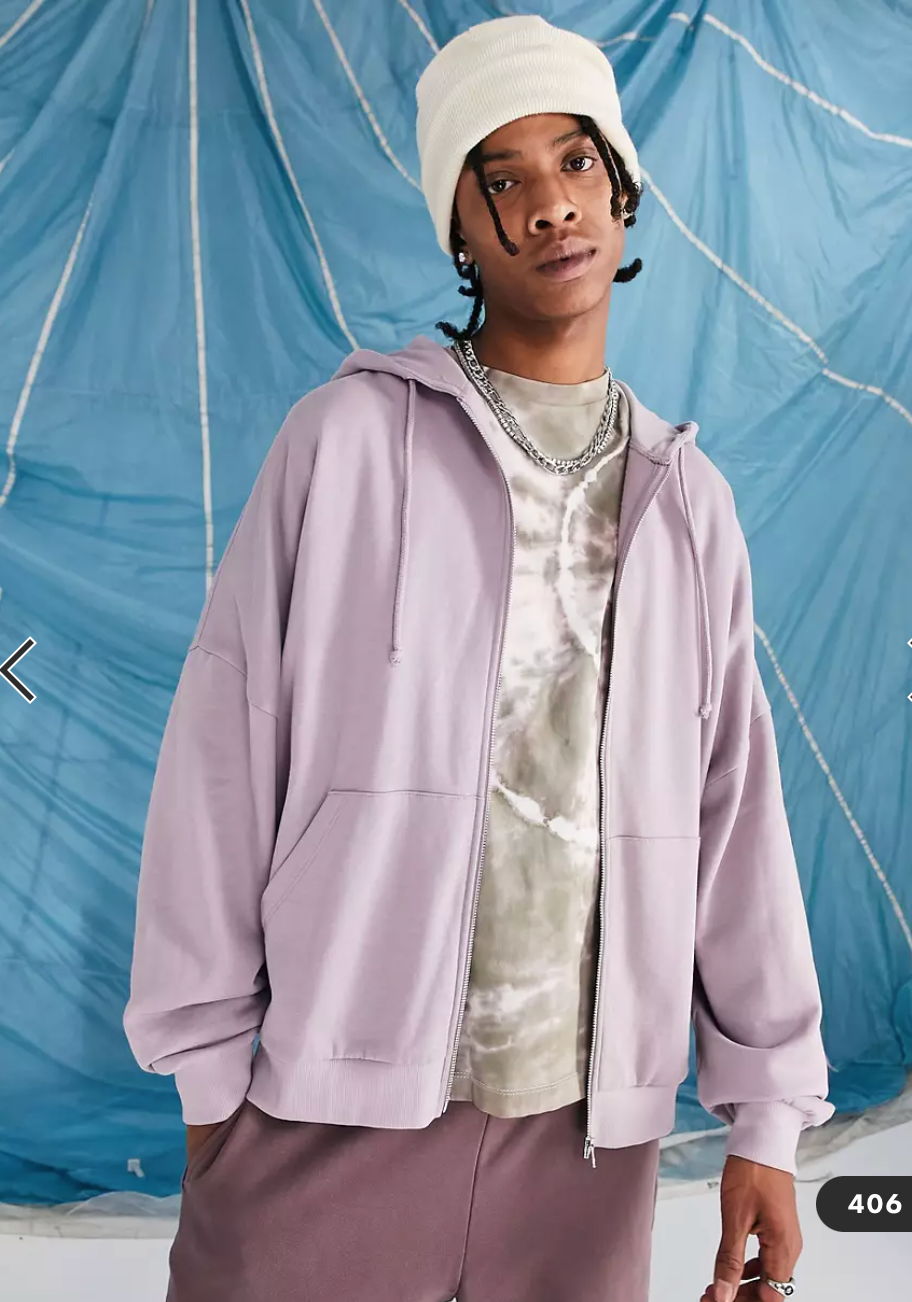 Mens ASOS Oversized Purple Zip up Hoodie size Small