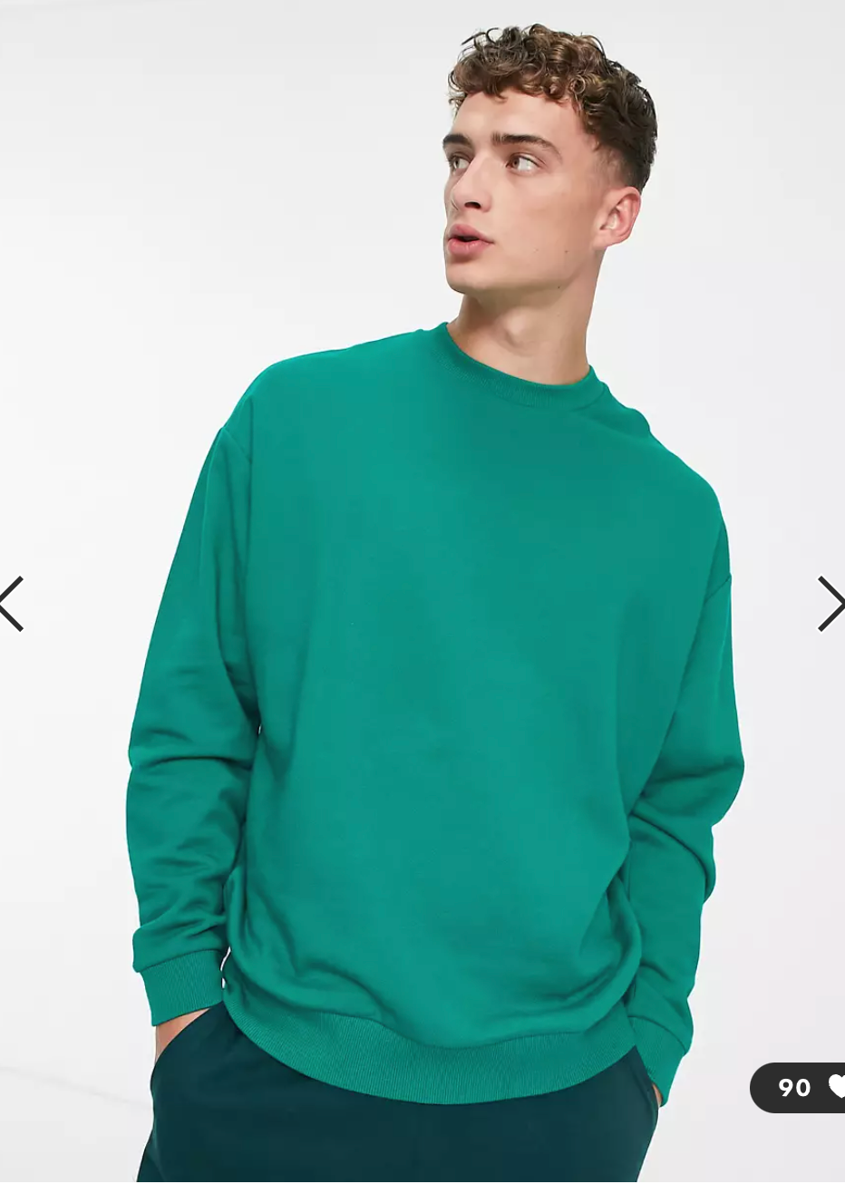 Mens ASOS Green Oversized Sweatshirt size Medium