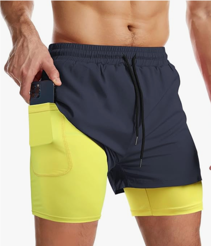 Mens Dandiki 2 Layer Yellow and Navy Sport Short size Medium