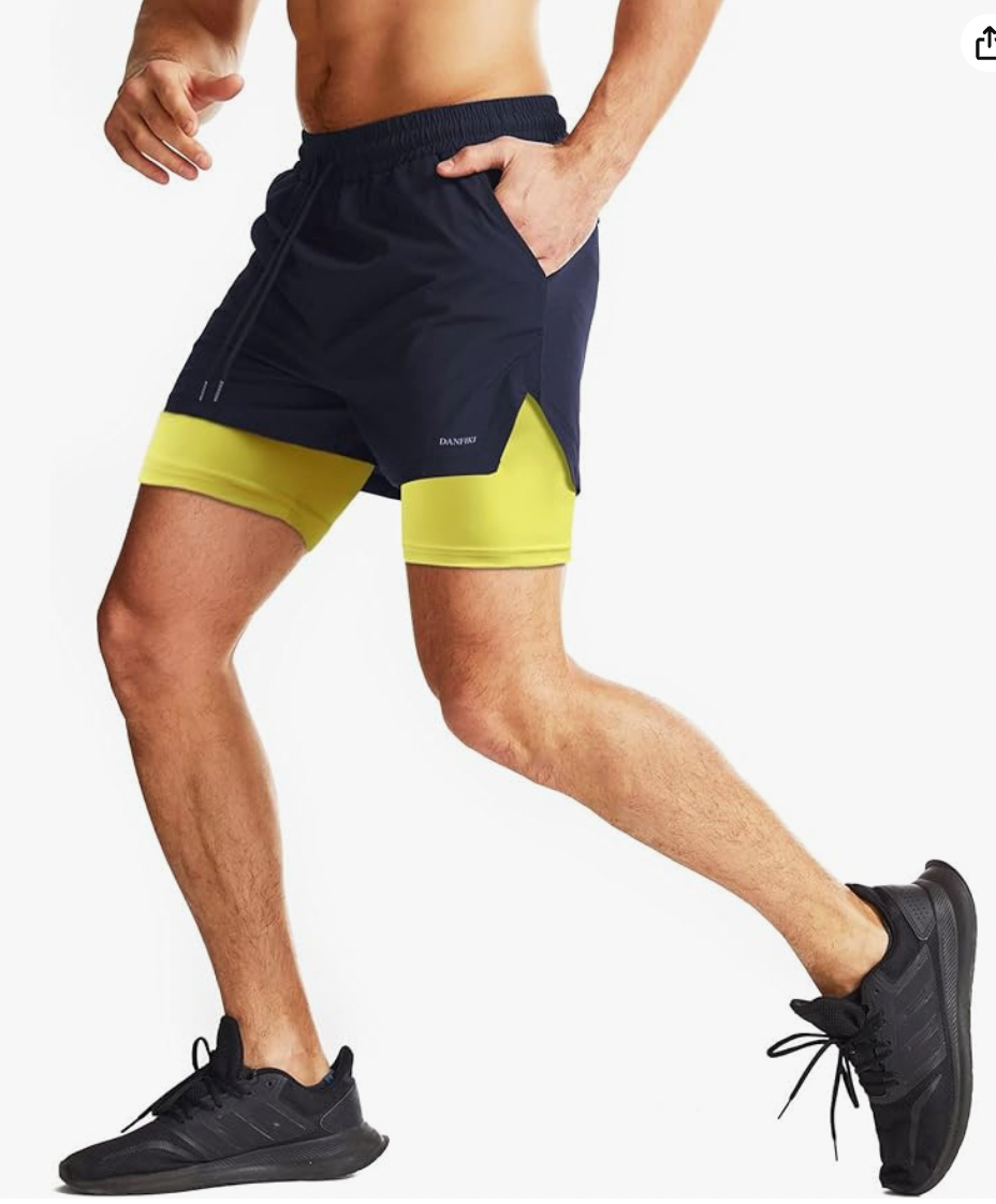 Mens Dandiki 2 Layer Yellow and Navy Sport Short size Medium