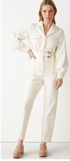 Womens & Other Stories belted white denim jumpsuit size small