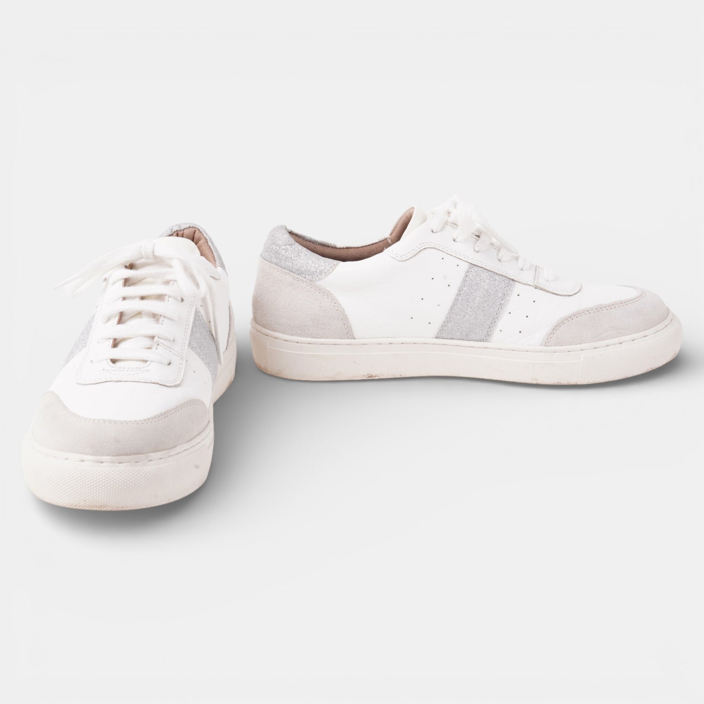 White Leather Lace up trainers Size 8