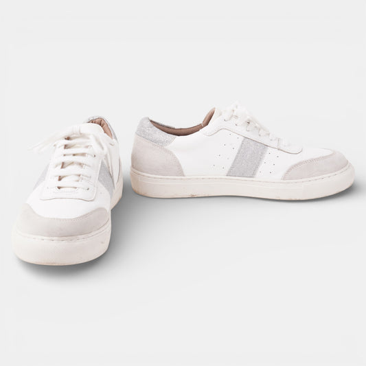 White Leather Lace up trainers Size 8