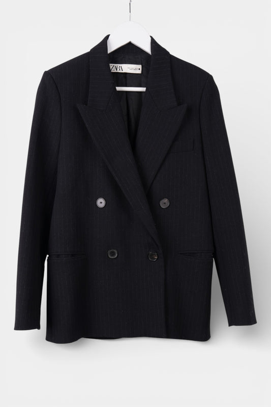 Womens Zara Black Wool Pin Stripe Blazer Size S