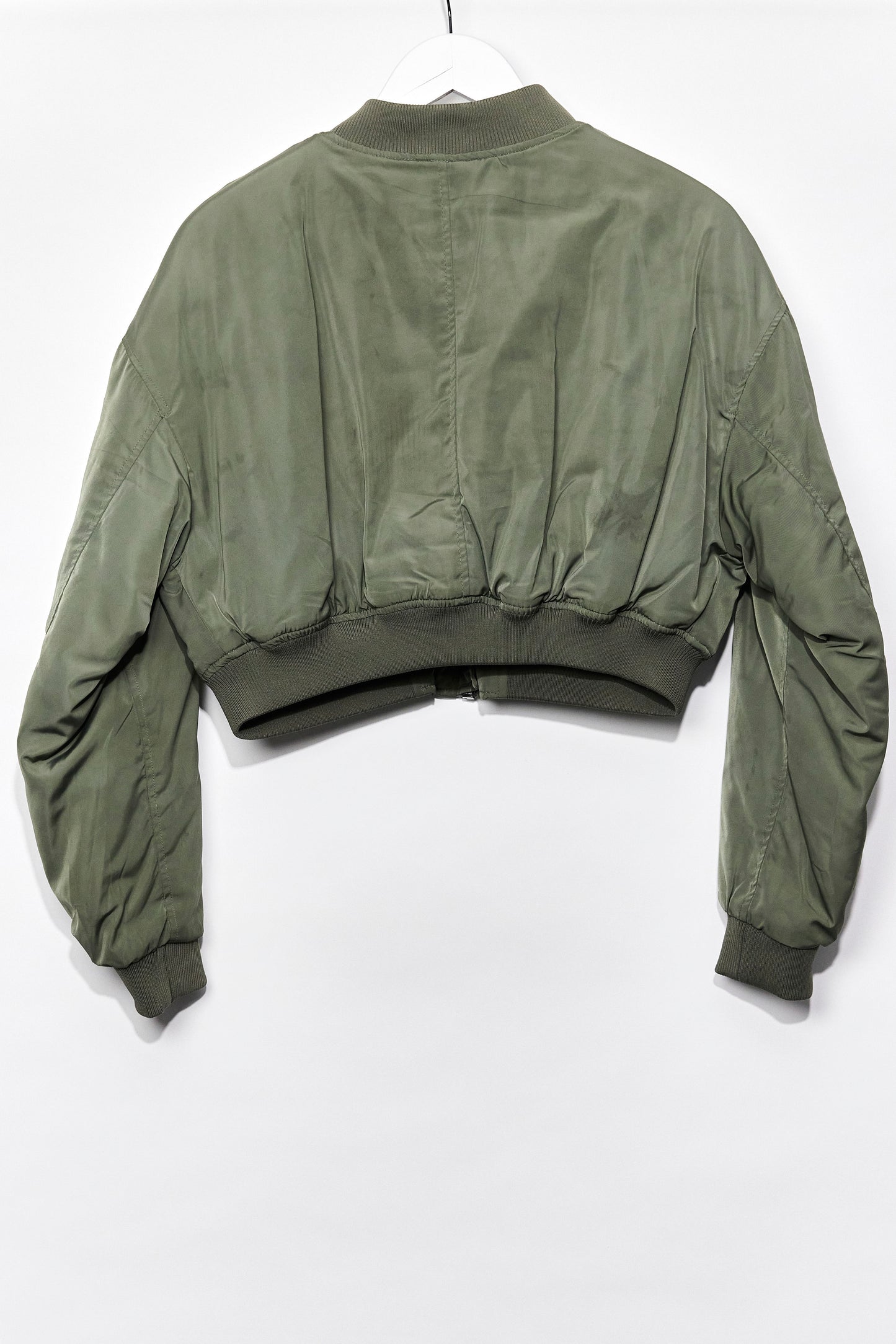 Womens H&M khaki cropped bomber jacket size medium