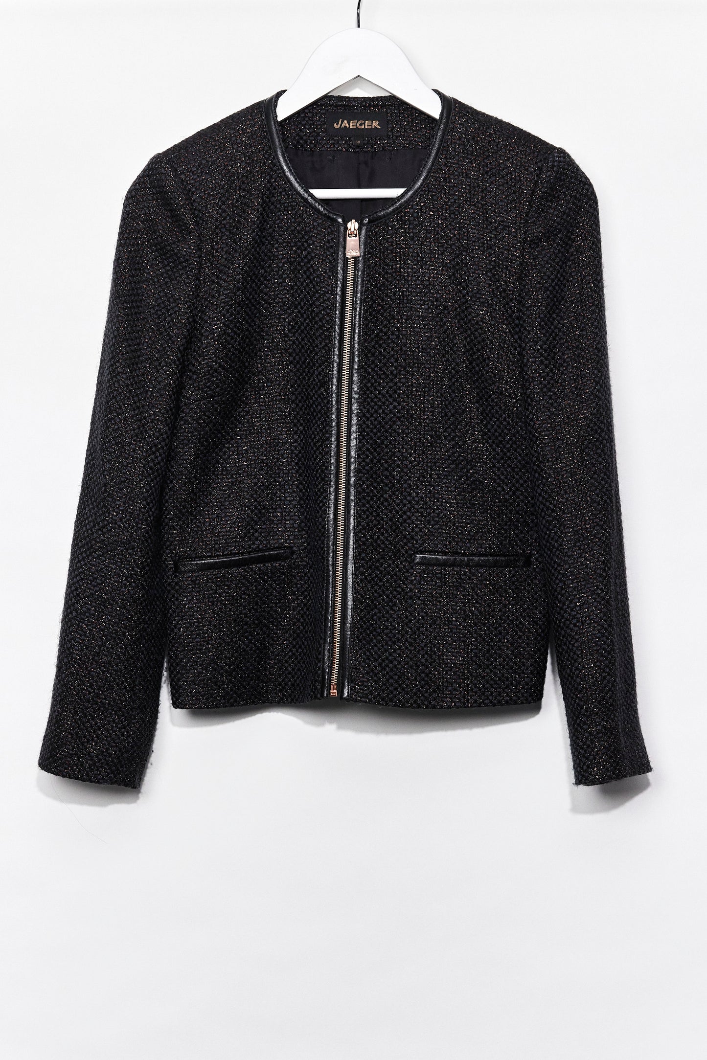 Womens Jaeger metallic knit collarless jacket size 10