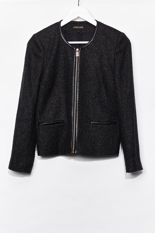 Womens Jaeger metallic knit collarless jacket size 10