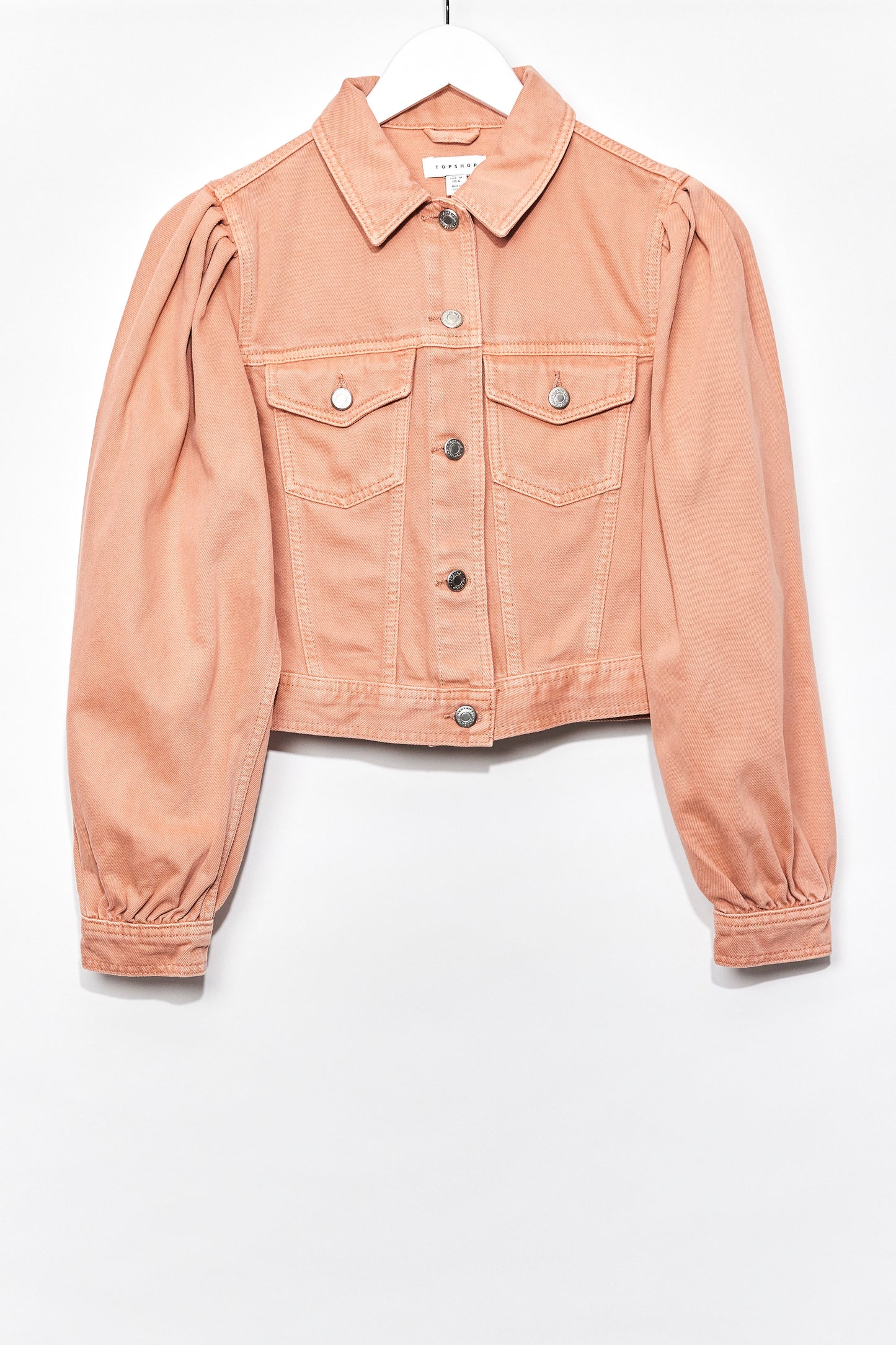 Womens Topshop puff sleeve pink denim jacket size small