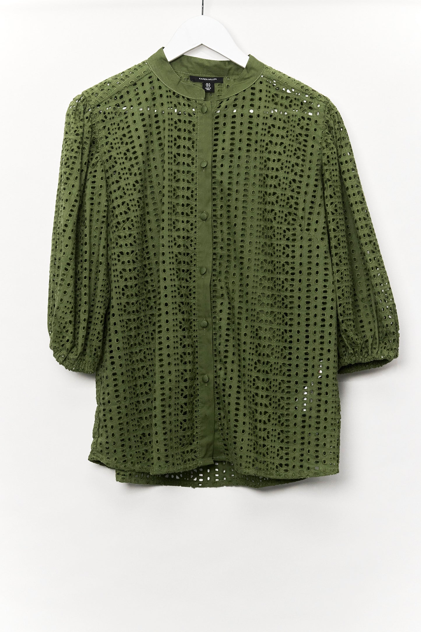 Womens Karen Millen Green Cutwork Blouse Size Large