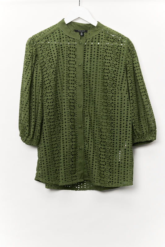 Womens Karen Millen Green Cutwork Blouse Size Large