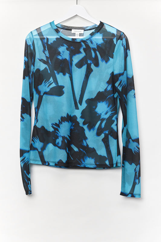 Womens Topshop Blue Pattern mesh top size Small