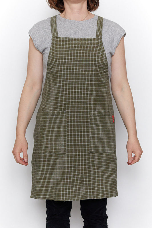 Unisex Petite Khaki grid print Apron