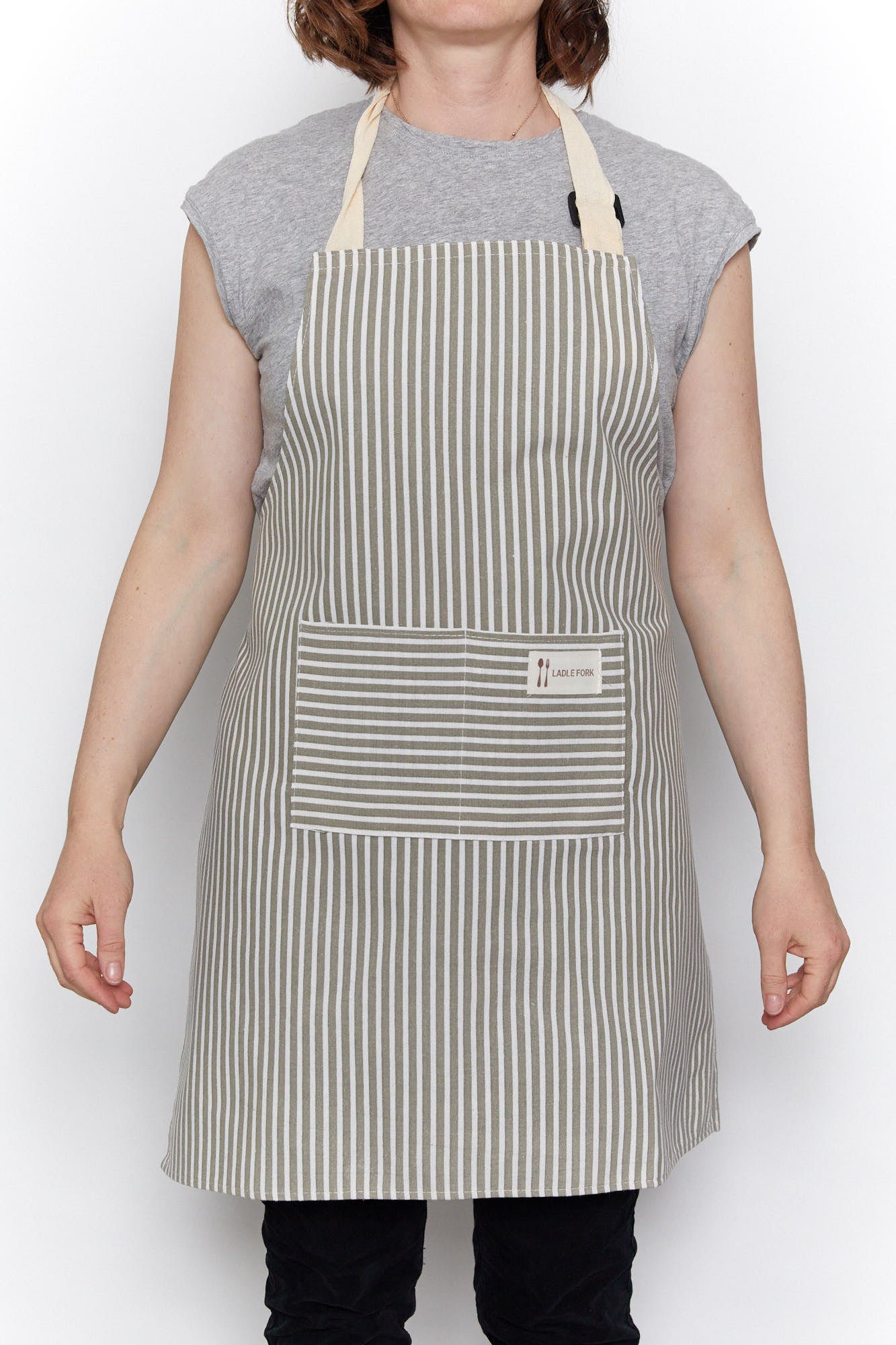 Unisex Petite Grey Stripe Apron