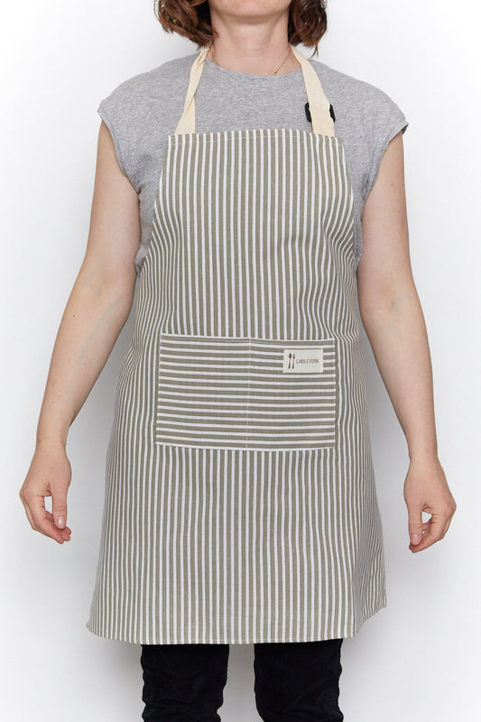 Unisex Petite Grey Stripe Apron