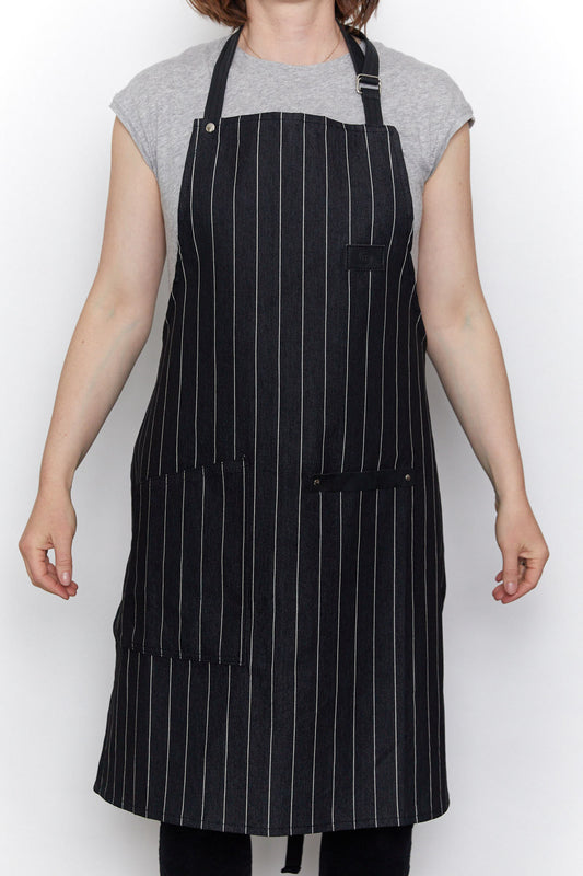 Unisex Black and White Stripe Apron