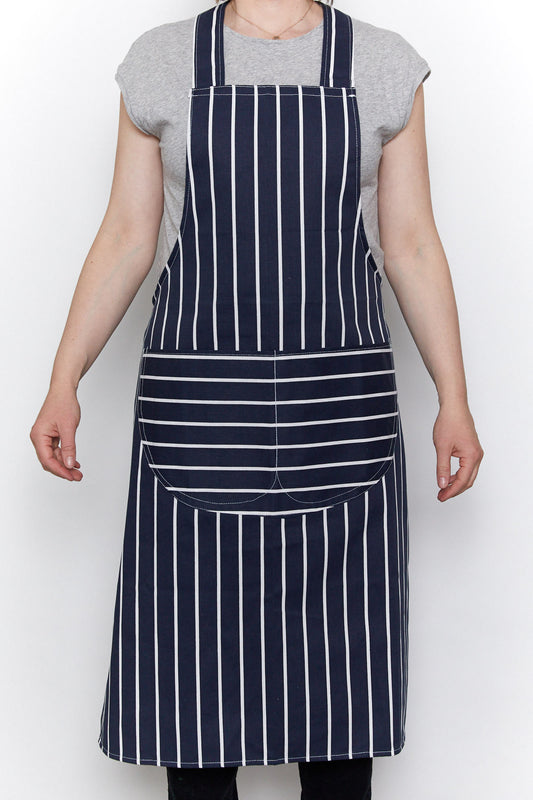 Unisex Navy and White stripe Apron