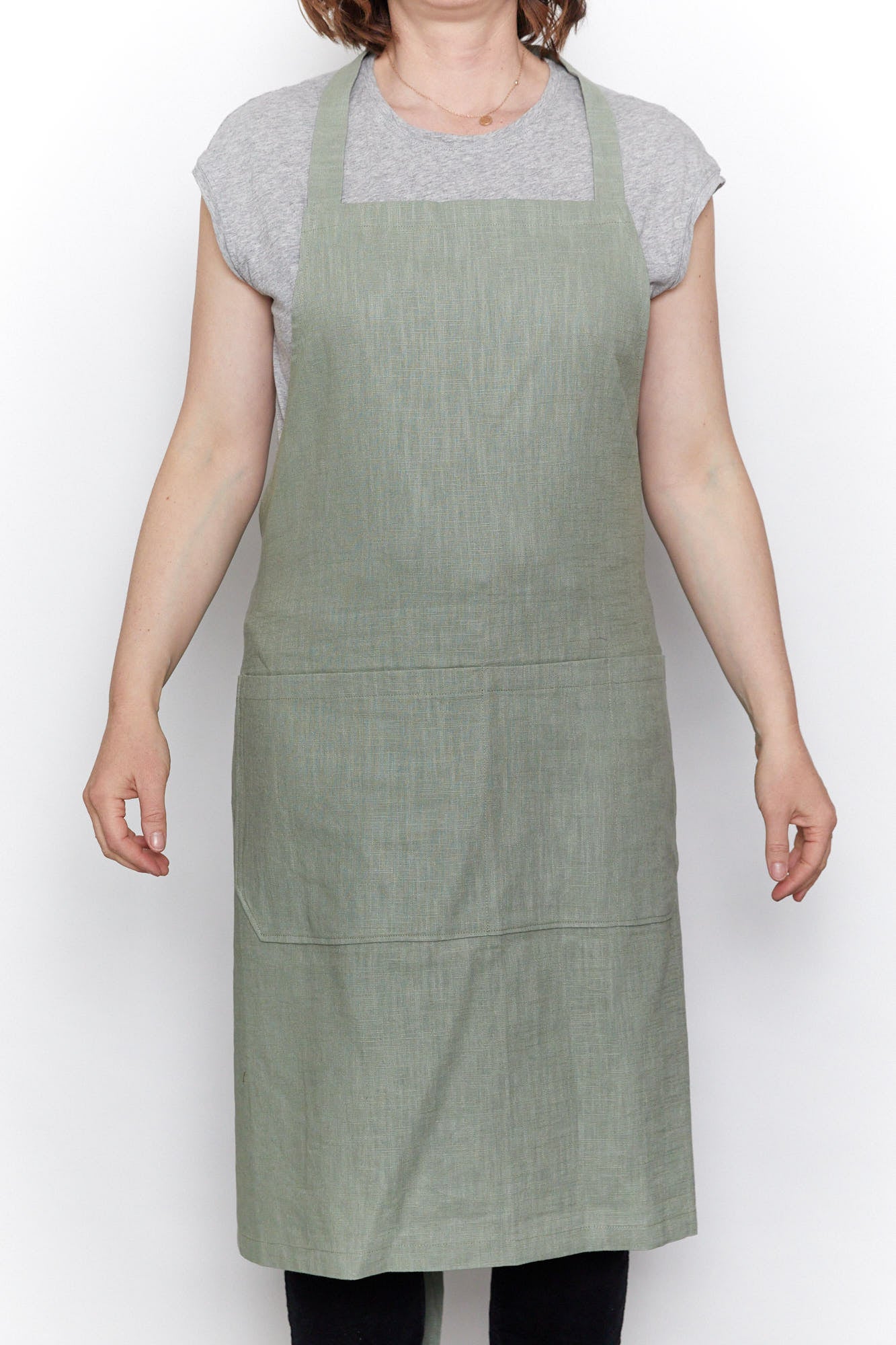 Unisex Pale Green Linen Apron