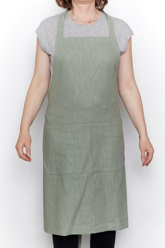 Unisex Pale Green Linen Apron
