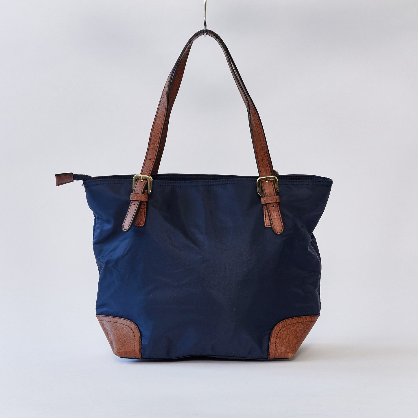 Navy Tote bag with brown handle