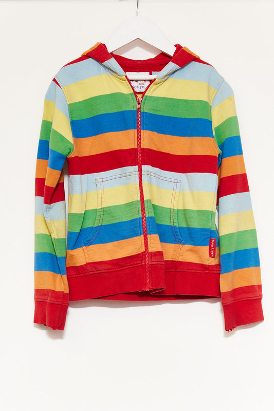 Kids Toby Tiger Rainbow Stripe Zip up Hoodie age 5
