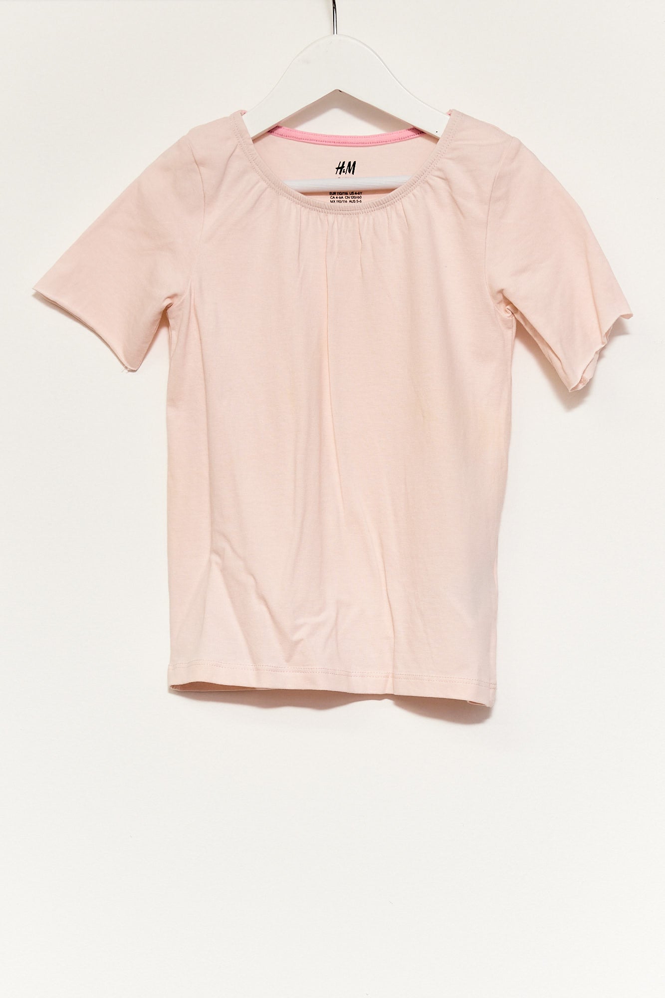 Kids H&M Light Pink T-shirt with roll sleeve age 4-6