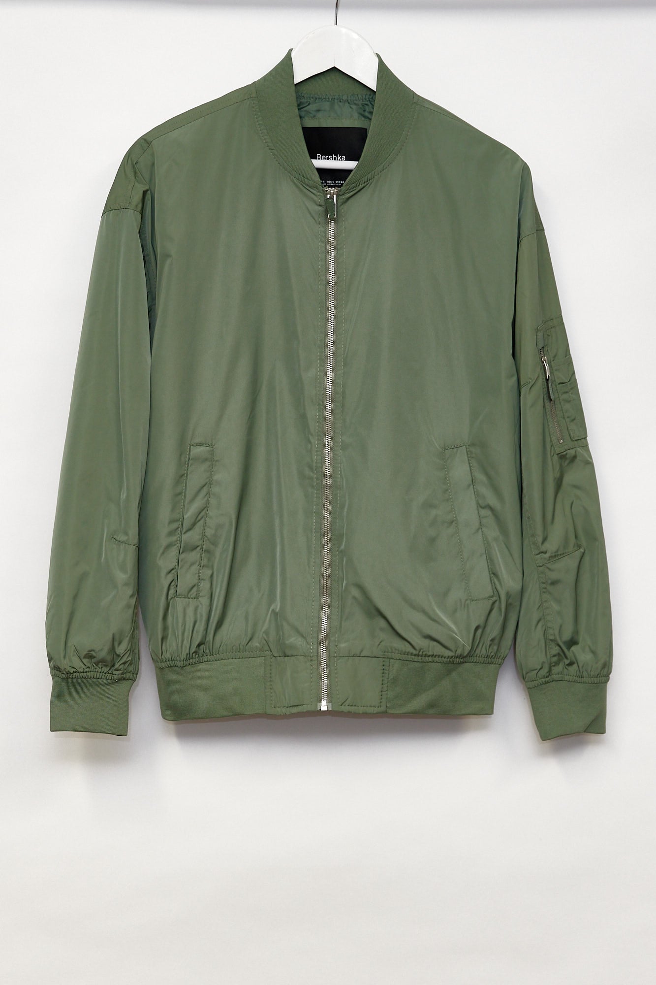 Mens Bershka green bomber jacket size small
