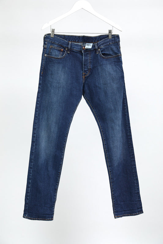 Dark Blue Wash Straight Leg Denim Jean: W33