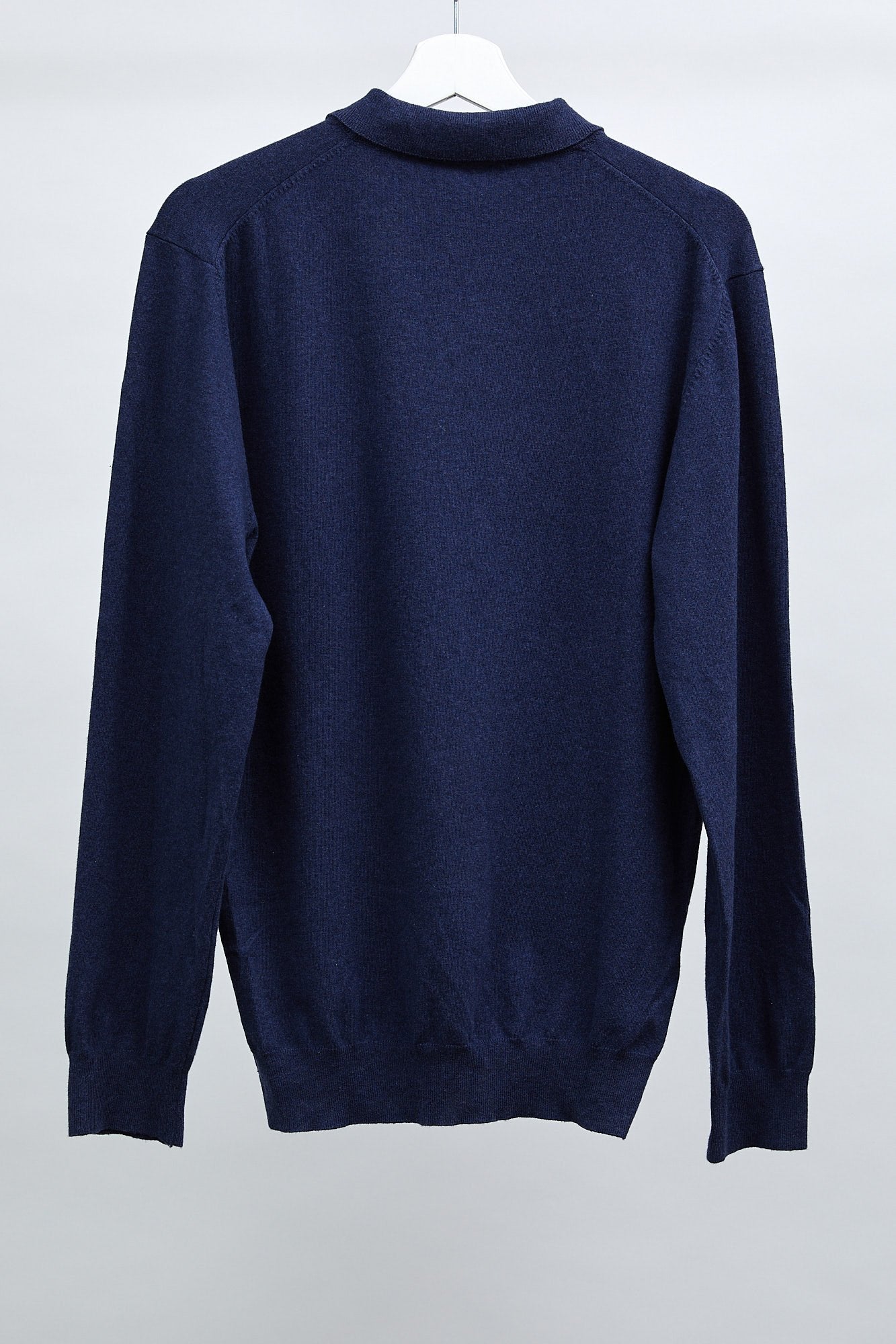 Mens Navy Long Sleeved Polo Style Jumper: Size Large