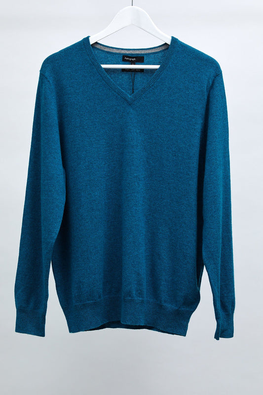 Mens Autograph Teal V Neck Jumper: Size Large