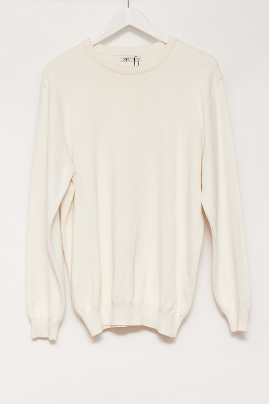 Mens Zara White crew neck jumper size medium